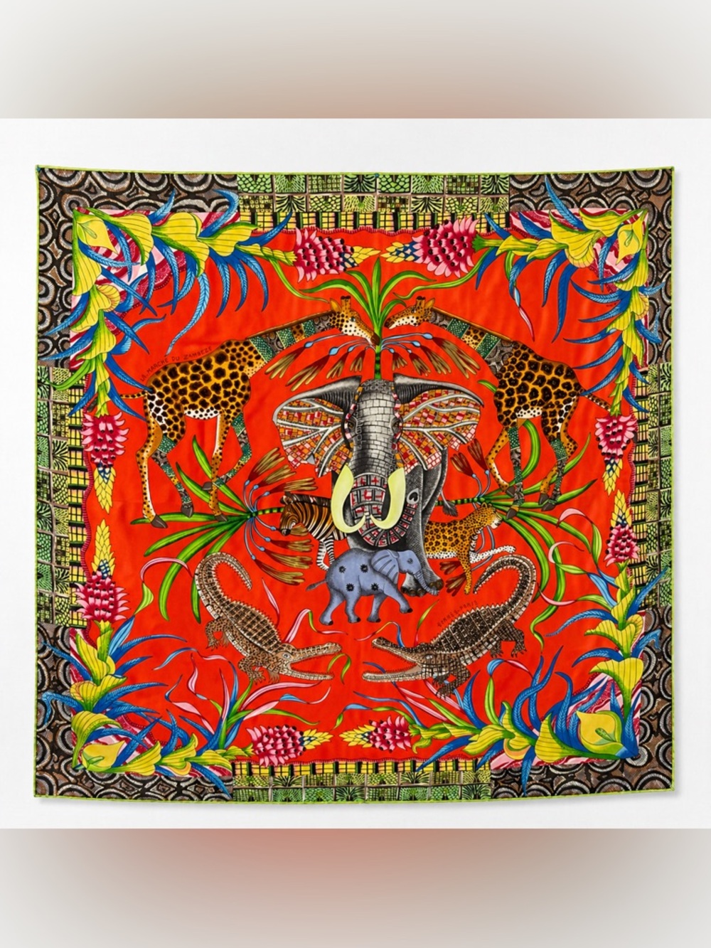 Hermes Silk La Marche Du Zambeze Scarf 90cm